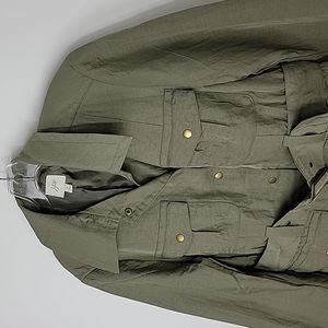 J.JILL snap front lined safari trench belted jacket in green size medium